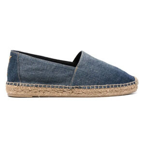 Saint Laurent Perseo Blue Jeans Denim YSL Gold Logo Slip On Espadrille Flat 40